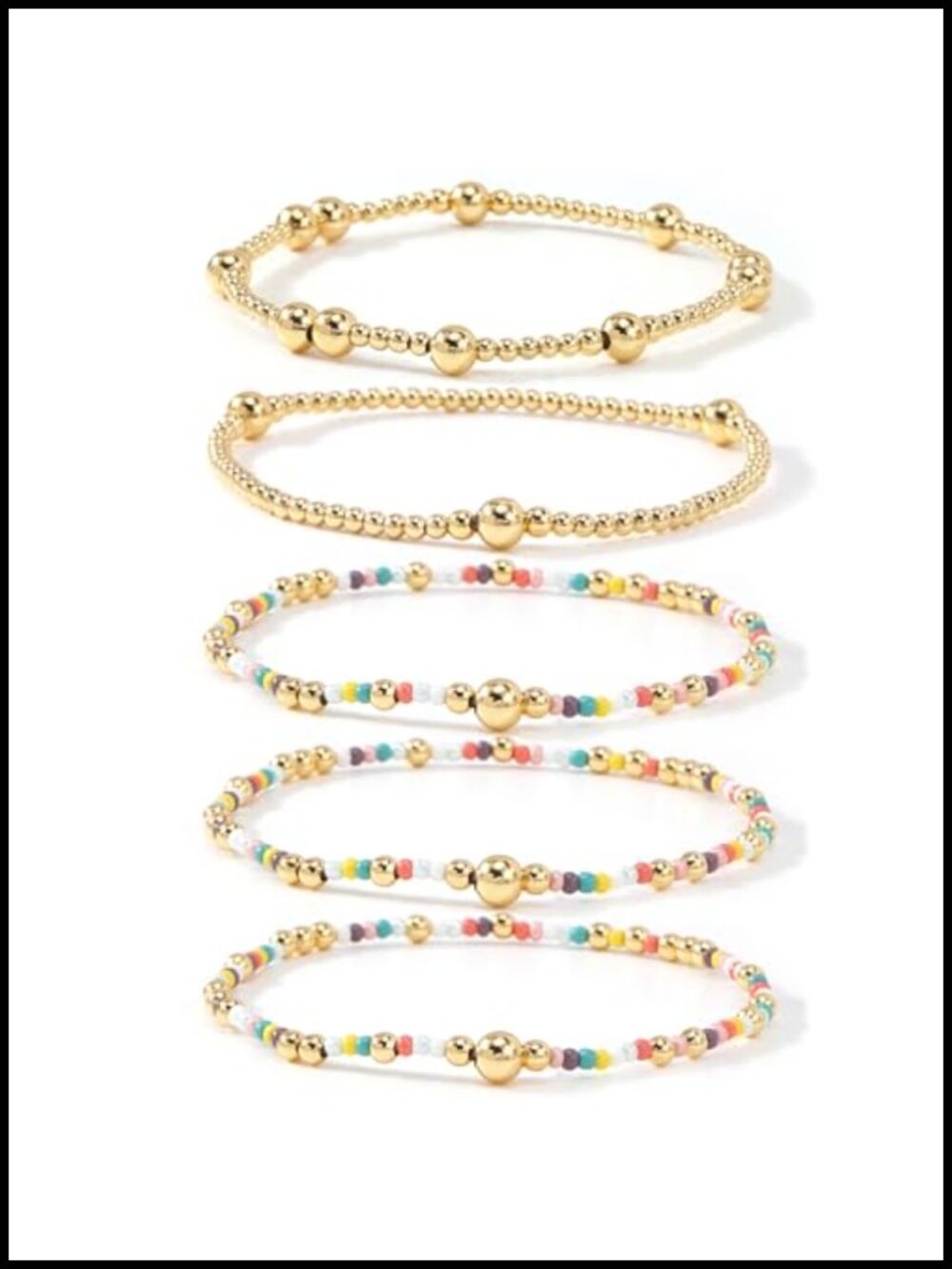14K Gold Plated Beaded Stretch Bracelet Set